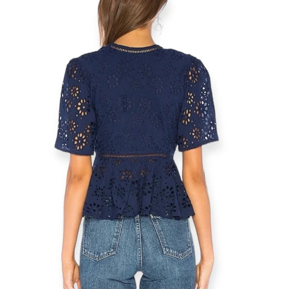 Lovers + Friends navy blue eyelet lace 
Thea Top in Deep Navy tie front top - Picture 3 of 9